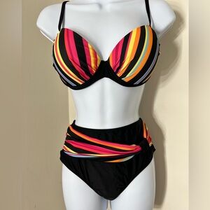 Multicolor Striped Push Up High Waisted Bikini